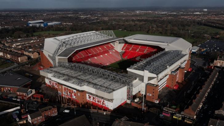 An aerial view of Anfield, home ground of Liverpool FC